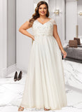 Penelope A-Line V-neck Floor-Length Chiffon Wedding Dress With Lace Beading Sequins UKP0017141