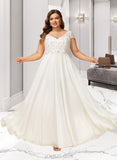 Penelope A-Line V-neck Floor-Length Chiffon Wedding Dress With Lace Beading Sequins UKP0017141