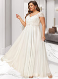 Penelope A-Line V-neck Floor-Length Chiffon Wedding Dress With Lace Beading Sequins UKP0017141