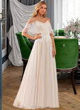 Alyvia A-Line V-neck Floor-Length Tulle Lace Wedding Dress With Ruffle Lace Beading Sequins UKP0017143