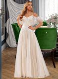 Alyvia A-Line V-neck Floor-Length Tulle Lace Wedding Dress With Ruffle Lace Beading Sequins UKP0017143