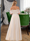 Alyvia A-Line V-neck Floor-Length Tulle Lace Wedding Dress With Ruffle Lace Beading Sequins UKP0017143