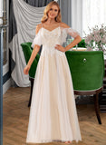 Alyvia A-Line V-neck Floor-Length Tulle Lace Wedding Dress With Ruffle Lace Beading Sequins UKP0017143