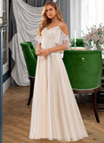 Alyvia A-Line V-neck Floor-Length Tulle Lace Wedding Dress With Ruffle Lace Beading Sequins UKP0017143