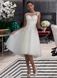 Destiny A-Line Illusion Asymmetrical Tulle Lace Wedding Dress With Ruffle UKP0017144