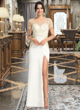 Tabitha Sheath/Column Scoop Neck Floor-Length Lace Stretch Crepe Wedding Dress With Split Front UKP0017145