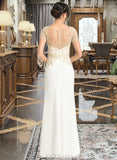 Tabitha Sheath/Column Scoop Neck Floor-Length Lace Stretch Crepe Wedding Dress With Split Front UKP0017145