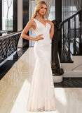 Rosalind Trumpet/Mermaid V-neck Floor-Length Lace Wedding Dress UKP0017147