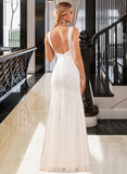 Rosalind Trumpet/Mermaid V-neck Floor-Length Lace Wedding Dress UKP0017147