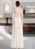 Valentina A-Line V-neck Floor-Length Chiffon Lace Wedding Dress With Split Front UKP0017148