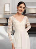 Valentina A-Line V-neck Floor-Length Chiffon Lace Wedding Dress With Split Front UKP0017148