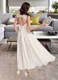 Summer A-Line Scoop Neck Asymmetrical Chiffon Lace Wedding Dress UKP0017150