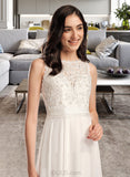 Summer A-Line Scoop Neck Asymmetrical Chiffon Lace Wedding Dress UKP0017150