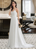 Ashlee A-Line Sweetheart Sweep Train Chiffon Lace Wedding Dress UKP0017151