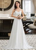 Ashlee A-Line Sweetheart Sweep Train Chiffon Lace Wedding Dress UKP0017151