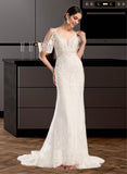 Trinity Trumpet/Mermaid V-neck Chapel Train Tulle Lace Wedding Dress With Beading Sequins UKP0017152