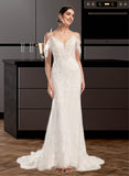 Trinity Trumpet/Mermaid V-neck Chapel Train Tulle Lace Wedding Dress With Beading Sequins UKP0017152