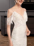 Trinity Trumpet/Mermaid V-neck Chapel Train Tulle Lace Wedding Dress With Beading Sequins UKP0017152