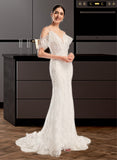 Trinity Trumpet/Mermaid V-neck Chapel Train Tulle Lace Wedding Dress With Beading Sequins UKP0017152