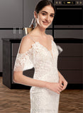 Trinity Trumpet/Mermaid V-neck Chapel Train Tulle Lace Wedding Dress With Beading Sequins UKP0017152