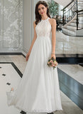 Sara A-Line Scoop Neck Floor-Length Chiffon Lace Wedding Dress UKP0017153