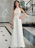 Sara A-Line Scoop Neck Floor-Length Chiffon Lace Wedding Dress UKP0017153