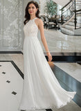 Sara A-Line Scoop Neck Floor-Length Chiffon Lace Wedding Dress UKP0017153