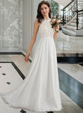 Sara A-Line Scoop Neck Floor-Length Chiffon Lace Wedding Dress UKP0017153