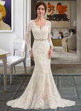 Alaina Trumpet/Mermaid V-neck Court Train Tulle Lace Wedding Dress With Beading UKP0017155