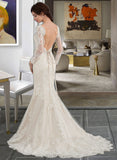 Alaina Trumpet/Mermaid V-neck Court Train Tulle Lace Wedding Dress With Beading UKP0017155