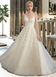 Angel A-Line V-neck Floor-Length Tulle Lace Wedding Dress With Beading Sequins UKP0017157