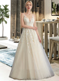 Angel A-Line V-neck Floor-Length Tulle Lace Wedding Dress With Beading Sequins UKP0017157