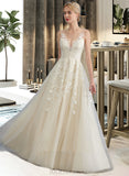 Angel A-Line V-neck Floor-Length Tulle Lace Wedding Dress With Beading Sequins UKP0017157