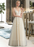 Angel A-Line V-neck Floor-Length Tulle Lace Wedding Dress With Beading Sequins UKP0017157