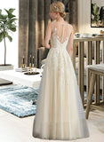 Angel A-Line V-neck Floor-Length Tulle Lace Wedding Dress With Beading Sequins UKP0017157