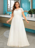 Elaine Scoop Neck Floor-Length Chiffon Lace Wedding Dress With Sequins UKP0017158