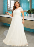 Elaine Scoop Neck Floor-Length Chiffon Lace Wedding Dress With Sequins UKP0017158