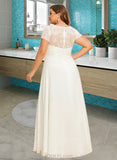 Elaine Scoop Neck Floor-Length Chiffon Lace Wedding Dress With Sequins UKP0017158