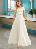 Elaine Scoop Neck Floor-Length Chiffon Lace Wedding Dress With Sequins UKP0017158