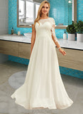 Elaine Scoop Neck Floor-Length Chiffon Lace Wedding Dress With Sequins UKP0017158