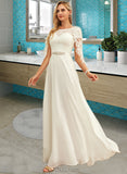 Elaine Scoop Neck Floor-Length Chiffon Lace Wedding Dress With Sequins UKP0017158