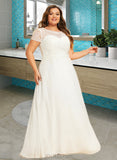 Elaine Scoop Neck Floor-Length Chiffon Lace Wedding Dress With Sequins UKP0017158