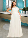 Elaine Scoop Neck Floor-Length Chiffon Lace Wedding Dress With Sequins UKP0017158