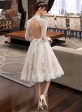 Alanna A-Line Illusion Knee-Length Tulle Lace Wedding Dress UKP0017160