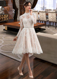 Alanna A-Line Illusion Knee-Length Tulle Lace Wedding Dress UKP0017160