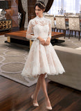 Alanna A-Line Illusion Knee-Length Tulle Lace Wedding Dress UKP0017160