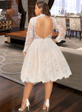 Alanna A-Line Illusion Knee-Length Tulle Lace Wedding Dress UKP0017160