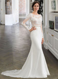 Miya Trumpet/Mermaid Scoop Neck Chapel Train Lace Stretch Crepe Wedding Dress With Beading Sequins UKP0017164