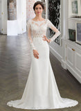 Miya Trumpet/Mermaid Scoop Neck Chapel Train Lace Stretch Crepe Wedding Dress With Beading Sequins UKP0017164