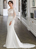 Miya Trumpet/Mermaid Scoop Neck Chapel Train Lace Stretch Crepe Wedding Dress With Beading Sequins UKP0017164